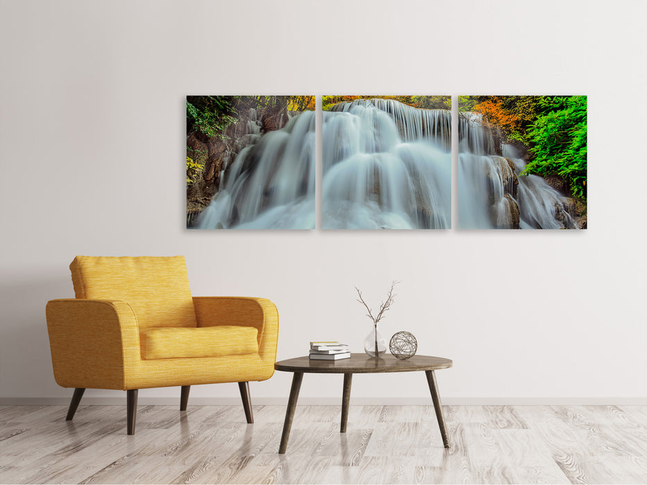 Panoramic 3-piece canvas picture Falling water