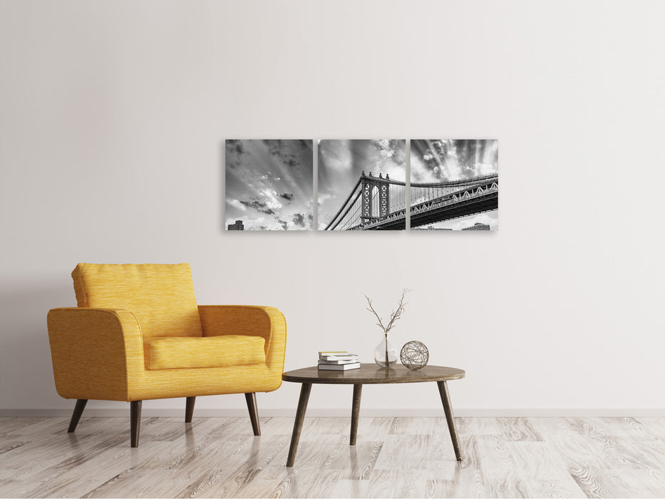 Panorama 3-piece canvas picture Manhattan Bridge