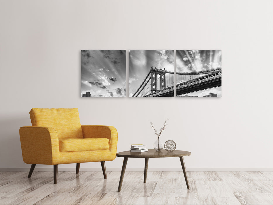 Panorama 3-piece canvas picture Manhattan Bridge