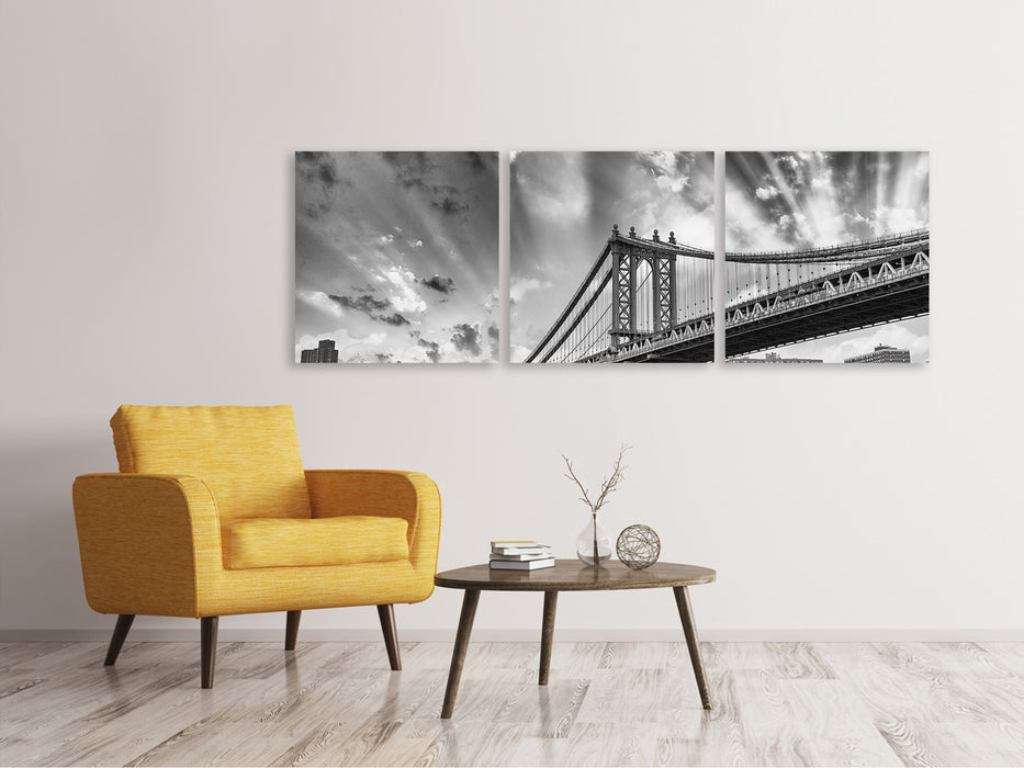 Panorama 3-piece canvas picture Manhattan Bridge