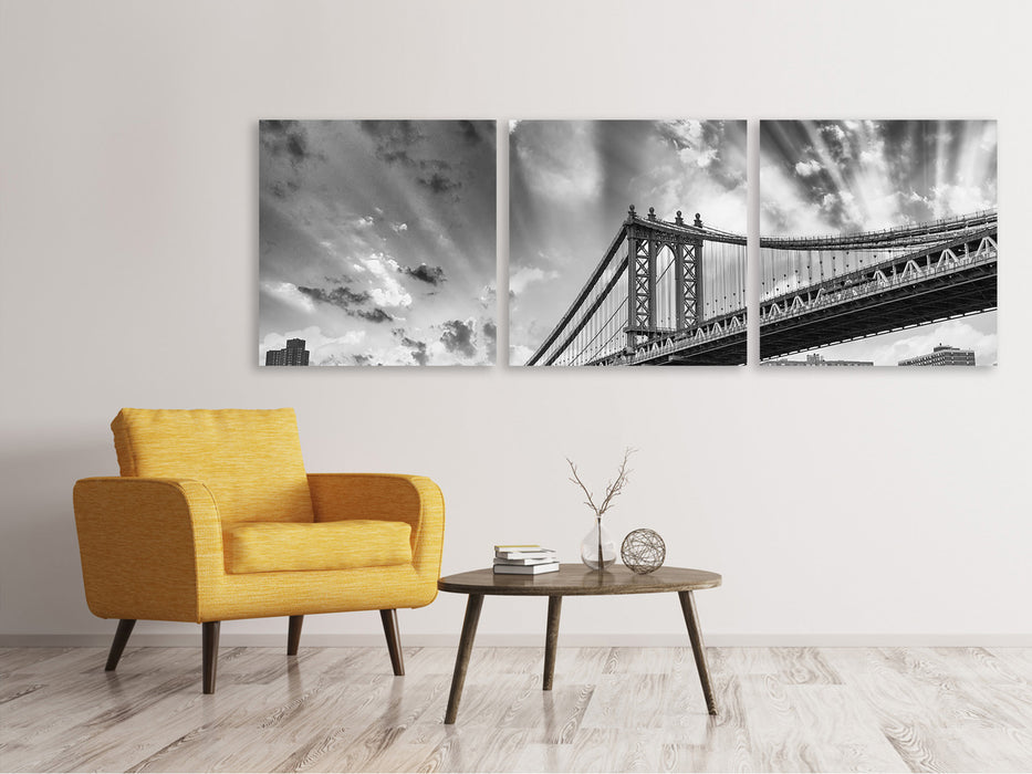 Panorama 3-piece canvas picture Manhattan Bridge