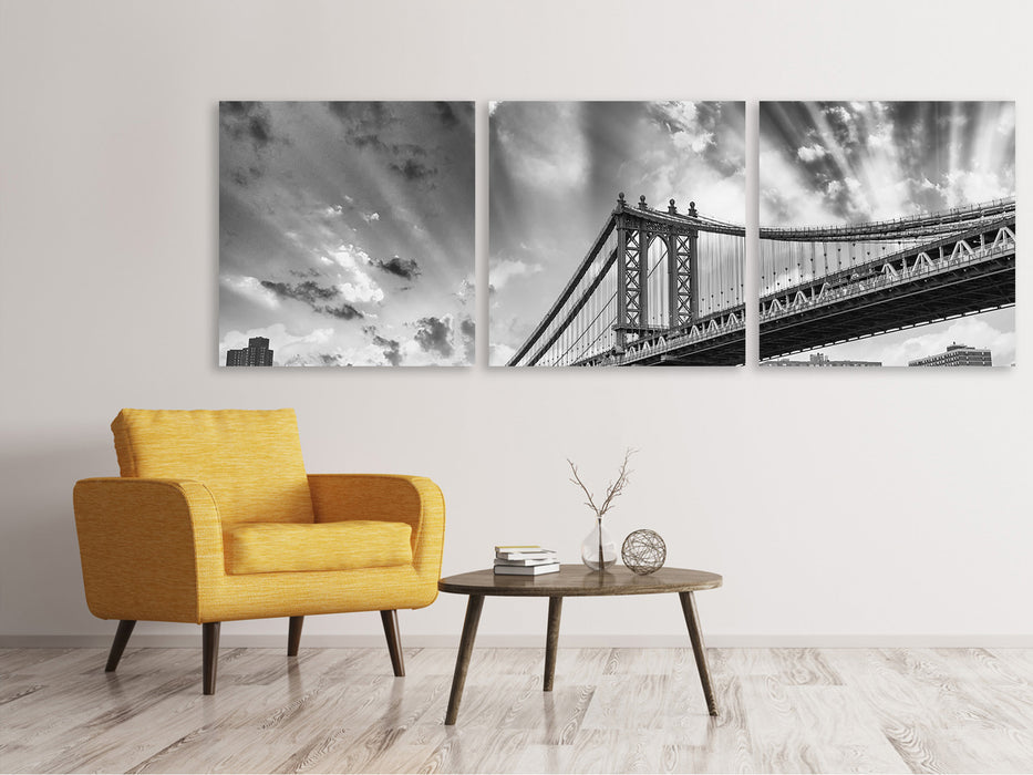 Panorama 3-piece canvas picture Manhattan Bridge