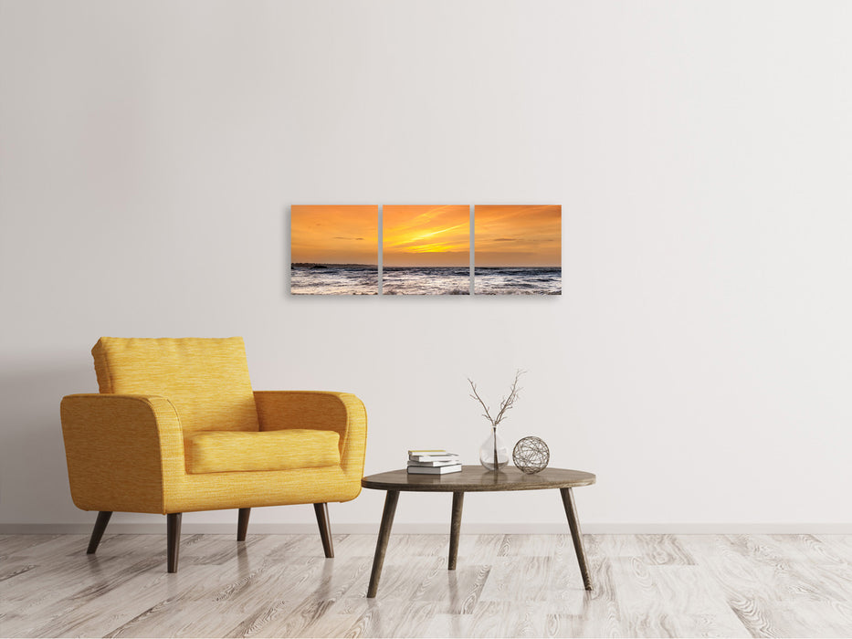 Panoramic 3-piece canvas picture lake with sunset