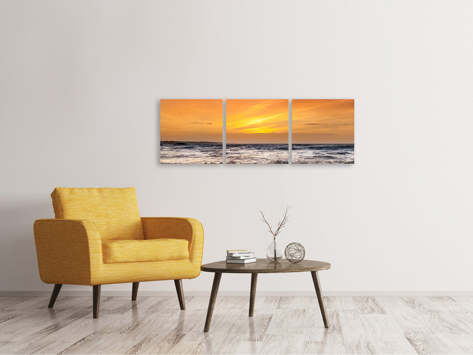 Panoramic 3-piece canvas picture lake with sunset