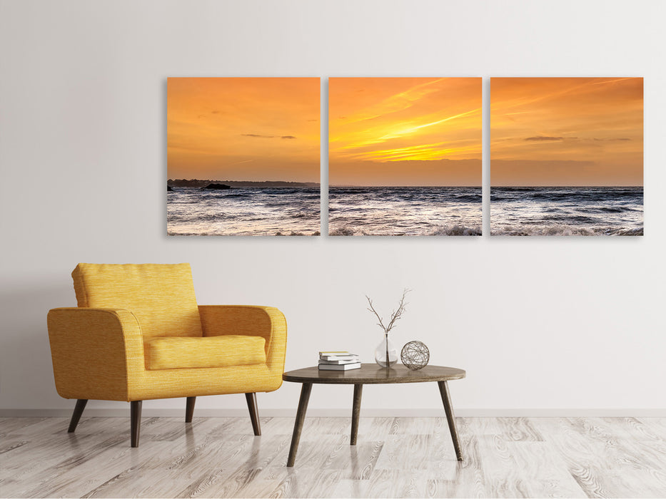 Panoramic 3-piece canvas picture lake with sunset