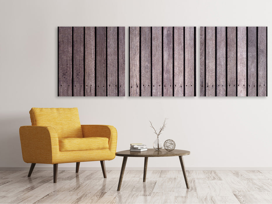 Panorama canvas picture 3 pieces wooden wall