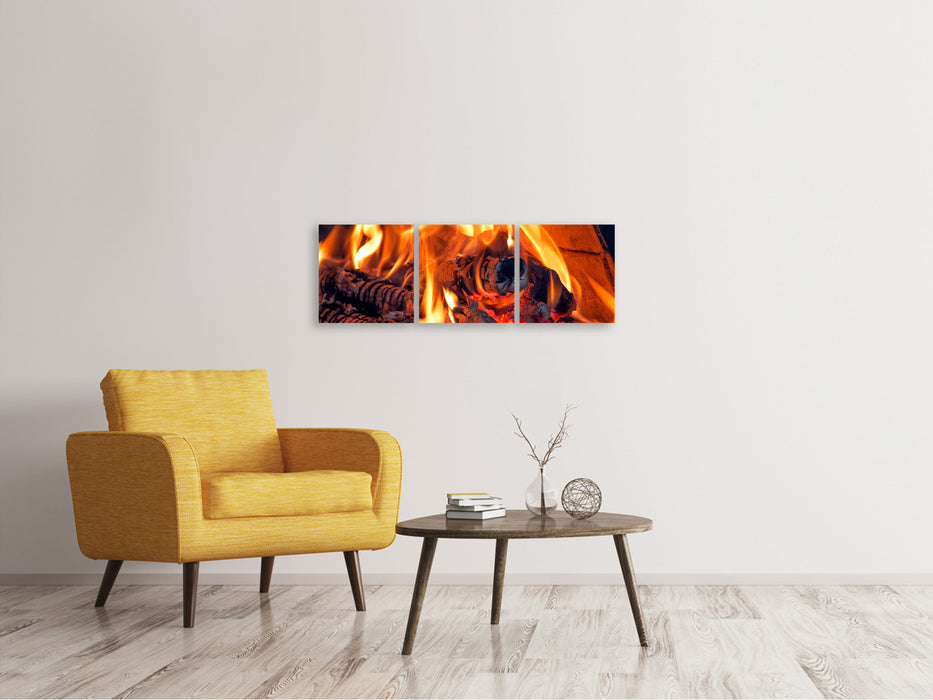 Panoramic 3-piece canvas picture Campfire