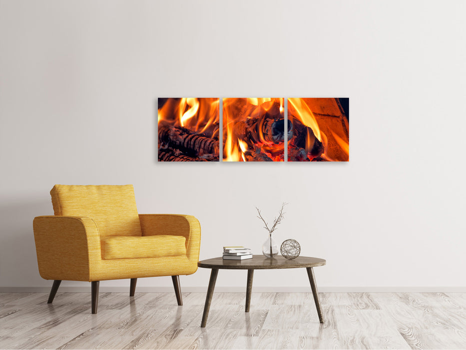 Panoramic 3-piece canvas picture Campfire