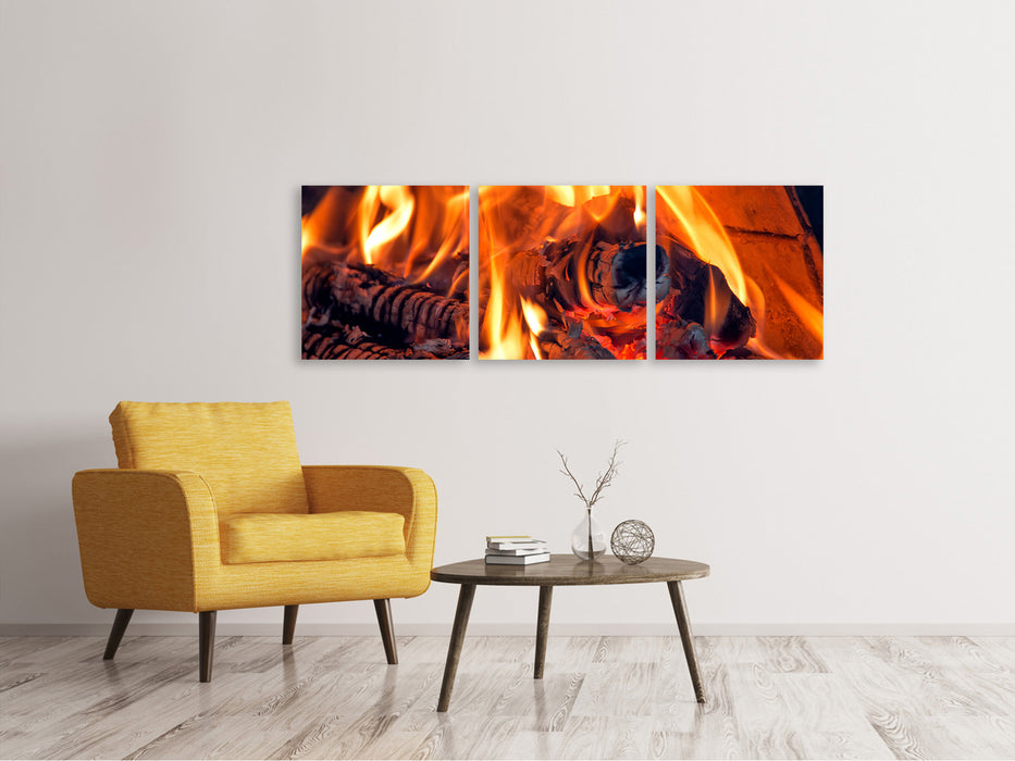 Panoramic 3-piece canvas picture Campfire