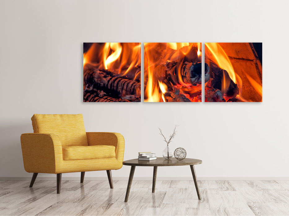 Panoramic 3-piece canvas picture Campfire