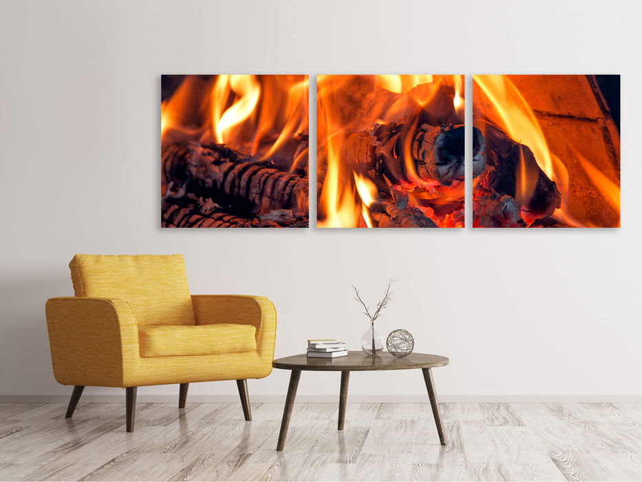 Panoramic 3-piece canvas picture Campfire