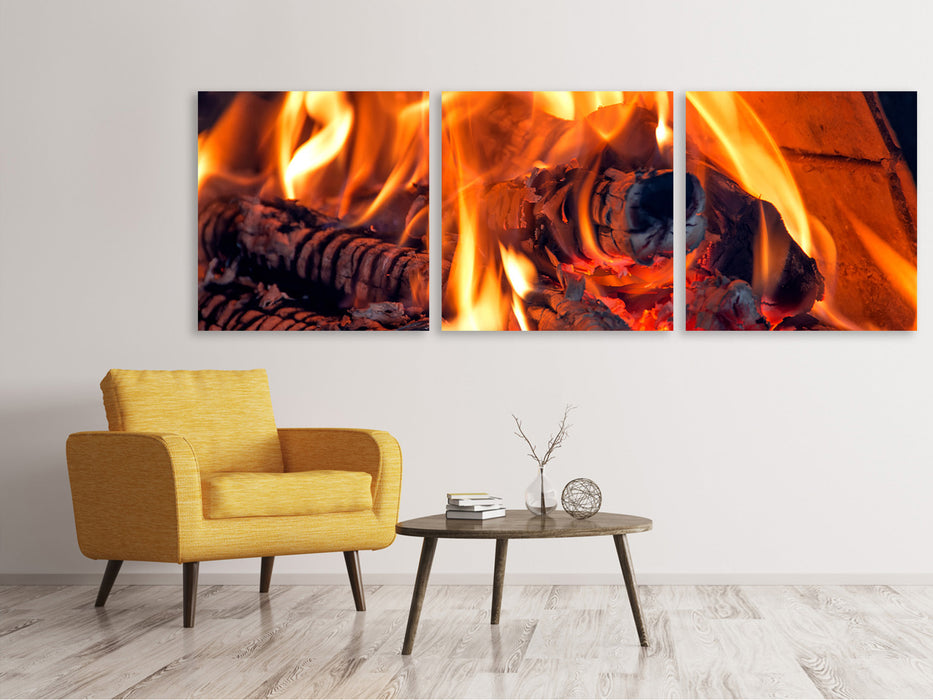 Panoramic 3-piece canvas picture Campfire