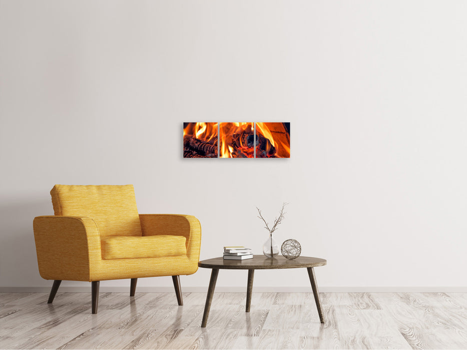 Panoramic 3-piece canvas picture Campfire