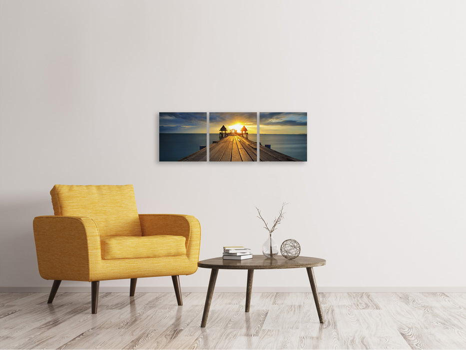 Panoramic 3-piece canvas picture The sunset at the wooden bridge