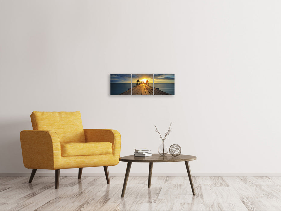 Panoramic 3-piece canvas picture The sunset at the wooden bridge