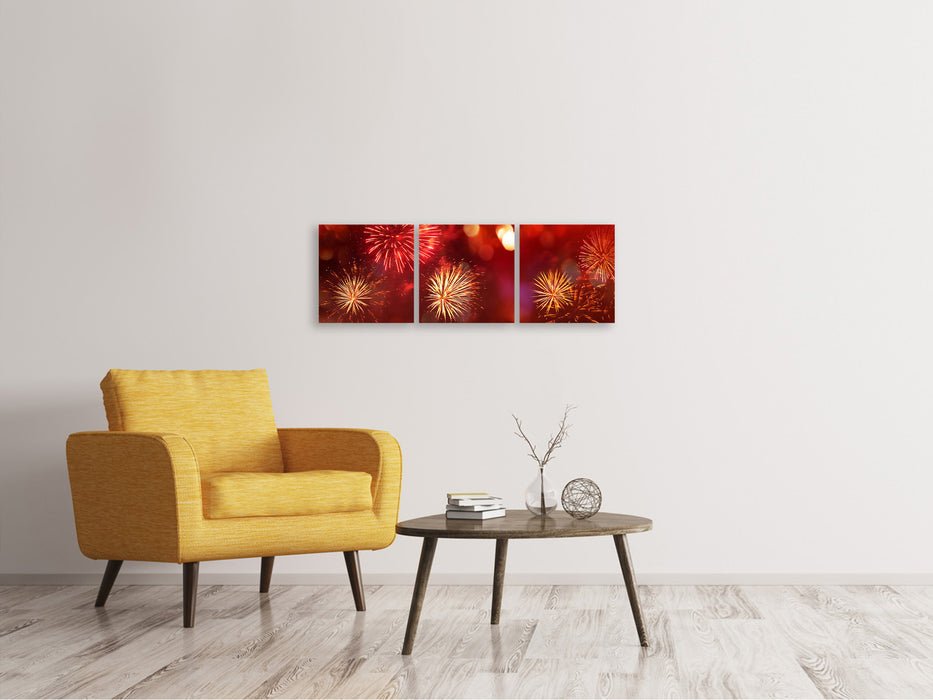 Panoramic 3-piece canvas picture Colorful fireworks