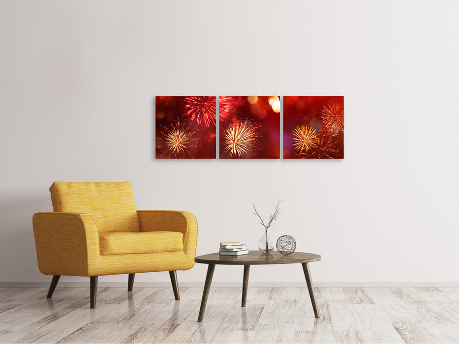 Panoramic 3-piece canvas picture Colorful fireworks