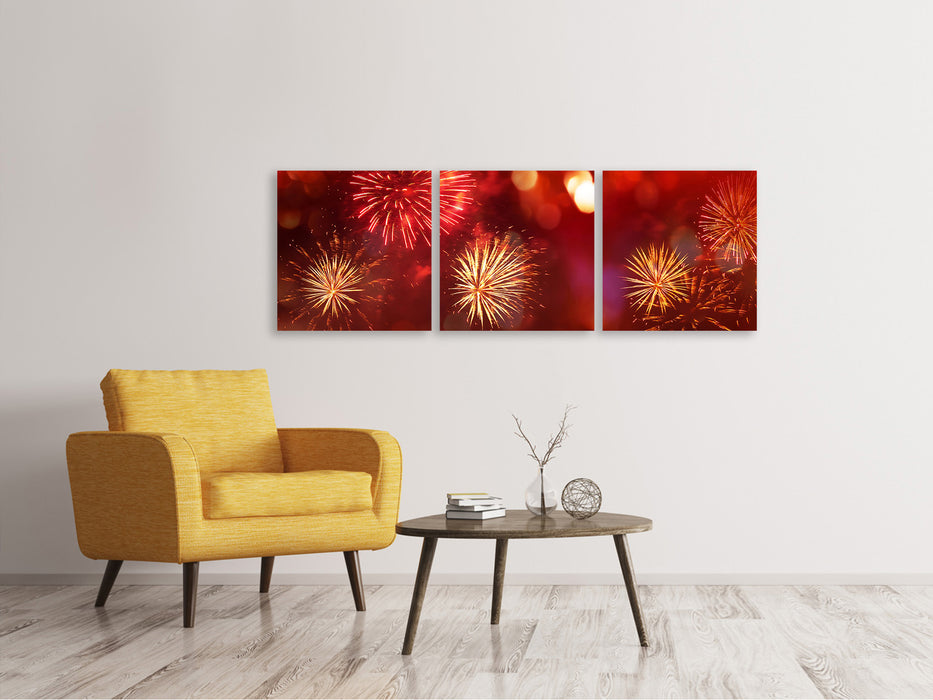 Panoramic 3-piece canvas picture Colorful fireworks