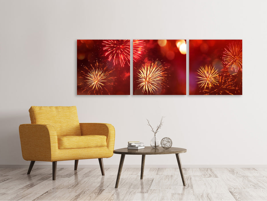 Panoramic 3-piece canvas picture Colorful fireworks