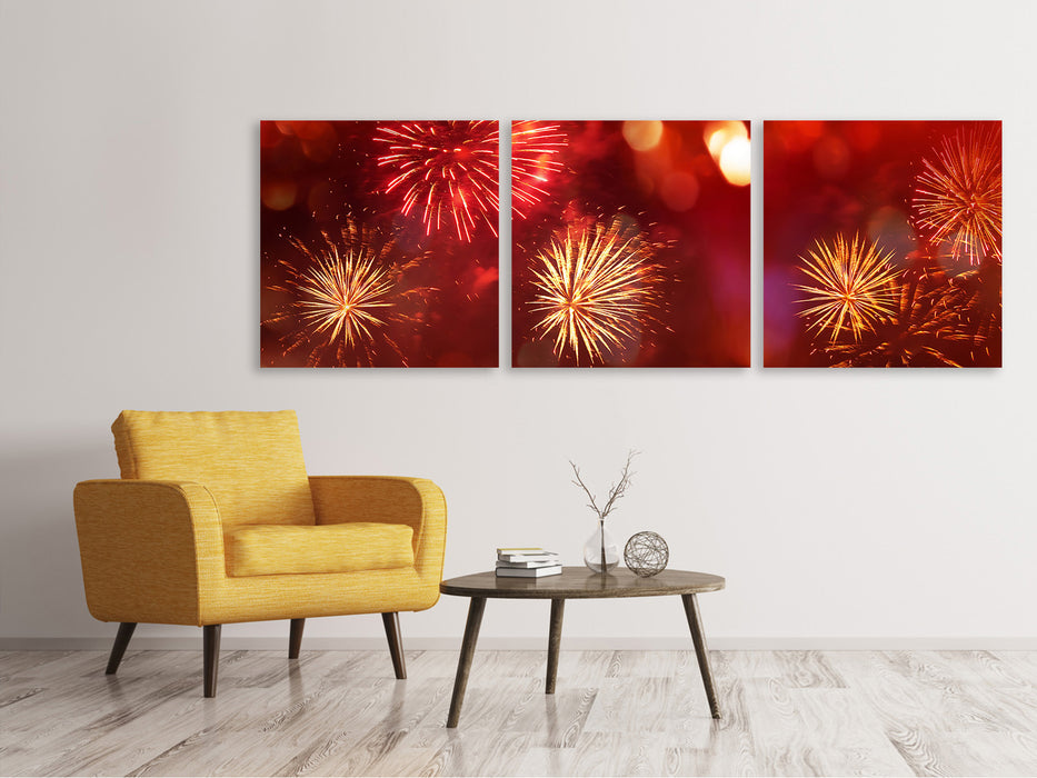 Panoramic 3-piece canvas picture Colorful fireworks