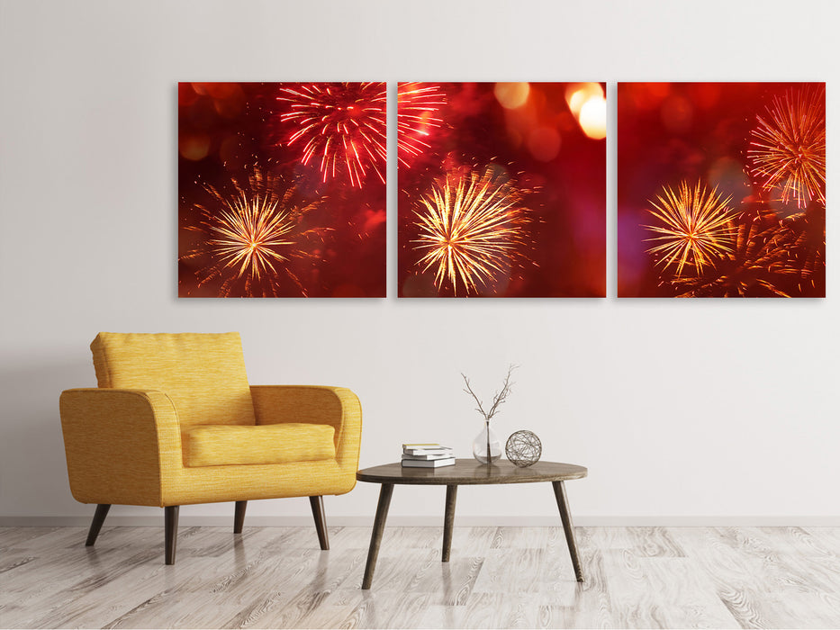 Panoramic 3-piece canvas picture Colorful fireworks