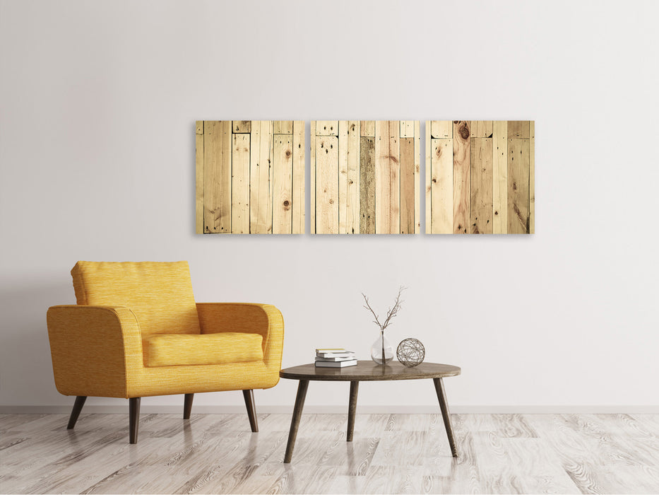 Panorama canvas picture 3 pieces made of wooden panels