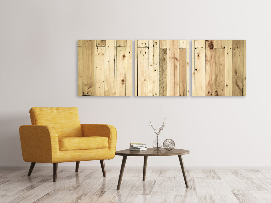 Panorama canvas picture 3 pieces made of wooden panels