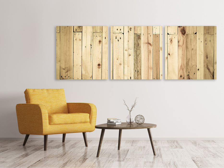 Panorama canvas picture 3 pieces made of wooden panels