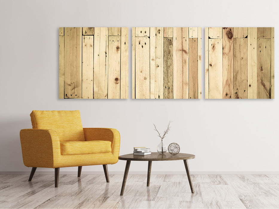 Panorama canvas picture 3 pieces made of wooden panels