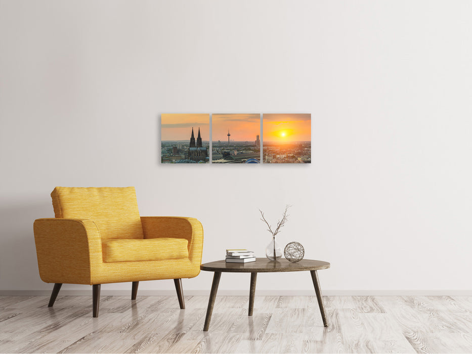 Panorama Leinwandbild 3-teilig Skyline Köln bei Sonnenuntergang