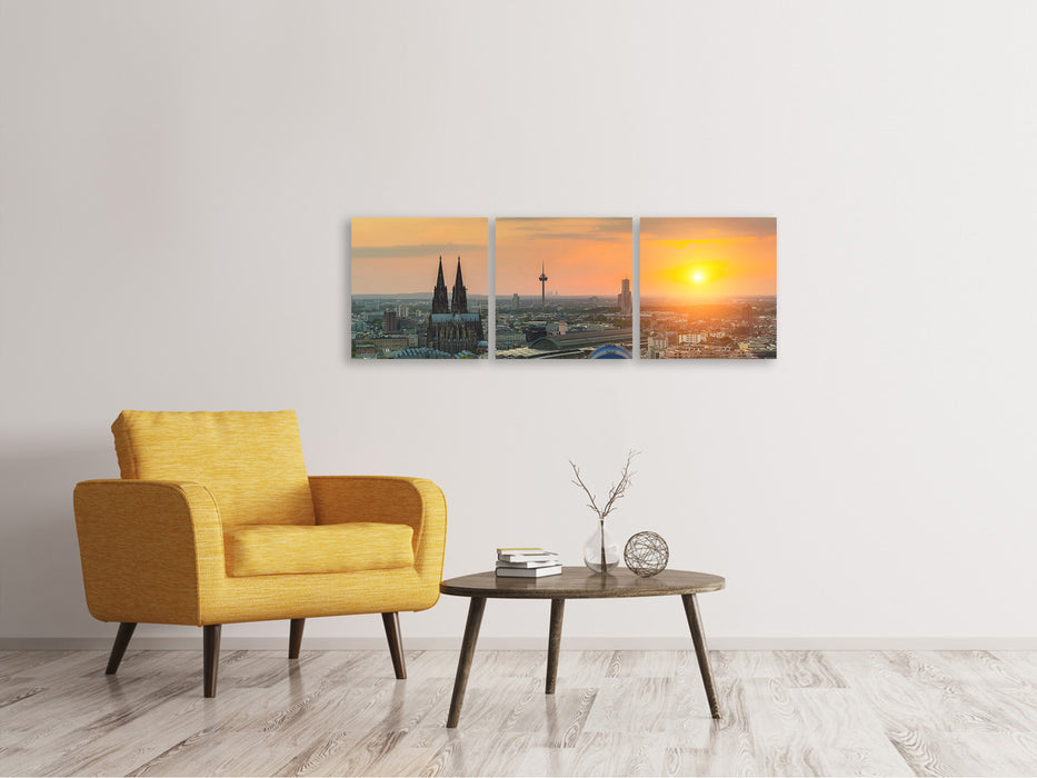 Panorama Leinwandbild 3-teilig Skyline Köln bei Sonnenuntergang