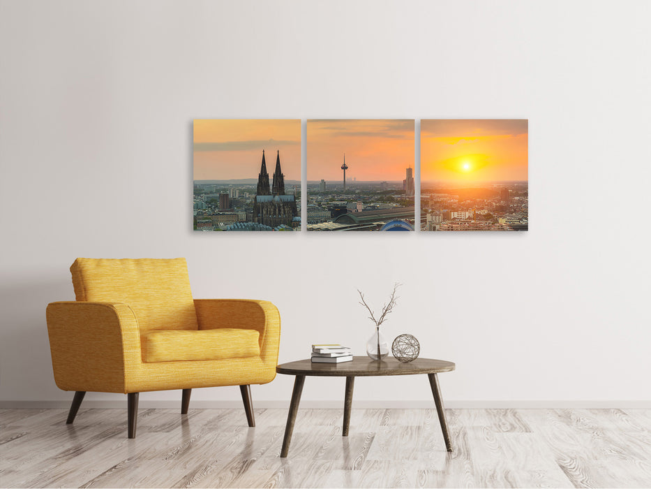 Panorama Leinwandbild 3-teilig Skyline Köln bei Sonnenuntergang