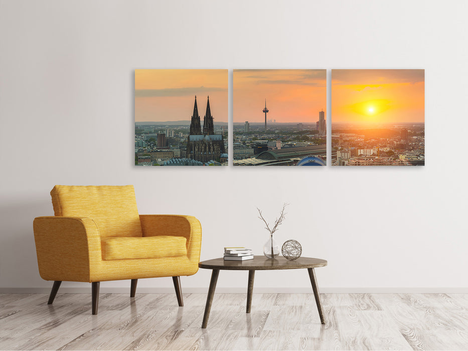 Panorama Leinwandbild 3-teilig Skyline Köln bei Sonnenuntergang