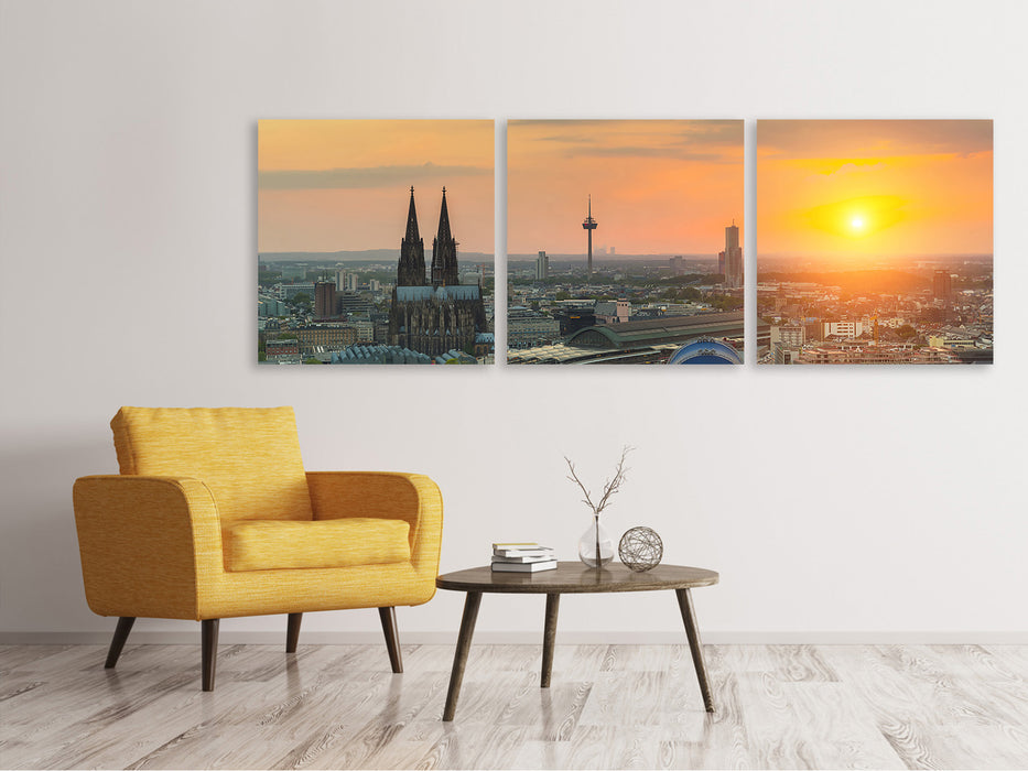 Panorama Leinwandbild 3-teilig Skyline Köln bei Sonnenuntergang