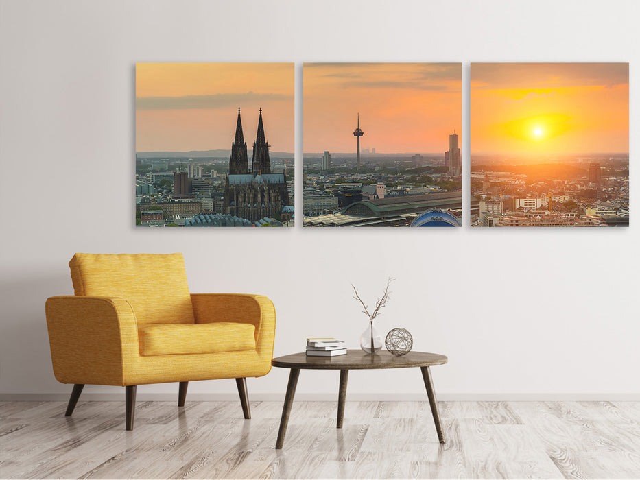 Panorama Leinwandbild 3-teilig Skyline Köln bei Sonnenuntergang