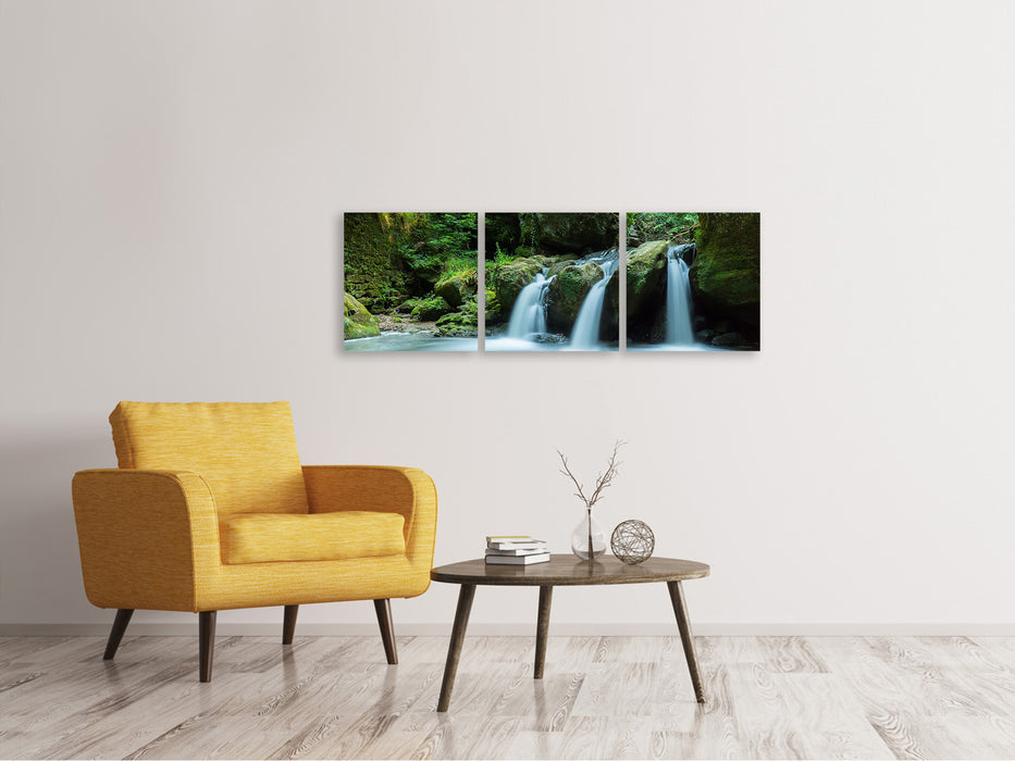 Panoramic 3-piece canvas picture Falling water