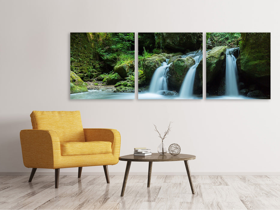 Panoramic 3-piece canvas picture Falling water