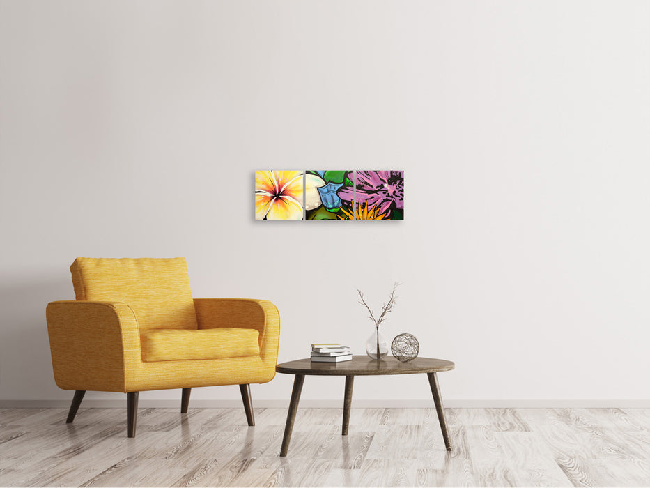 Panoramic 3-piece canvas picture Graffiti Flowers