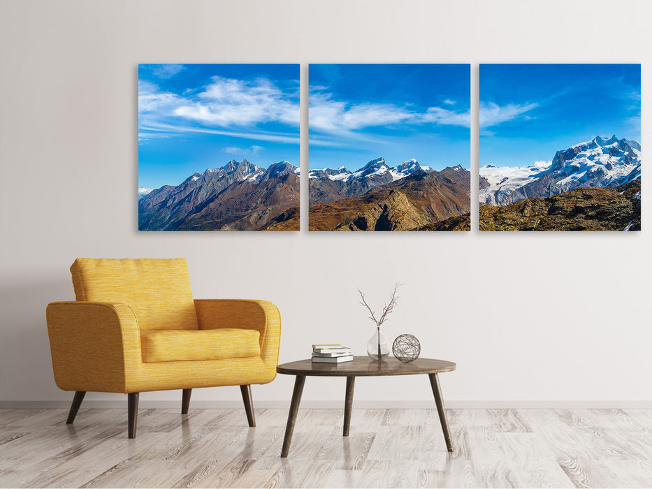 Panorama Leinwandbild 3-teilig Schweizer Alpen im Frühling