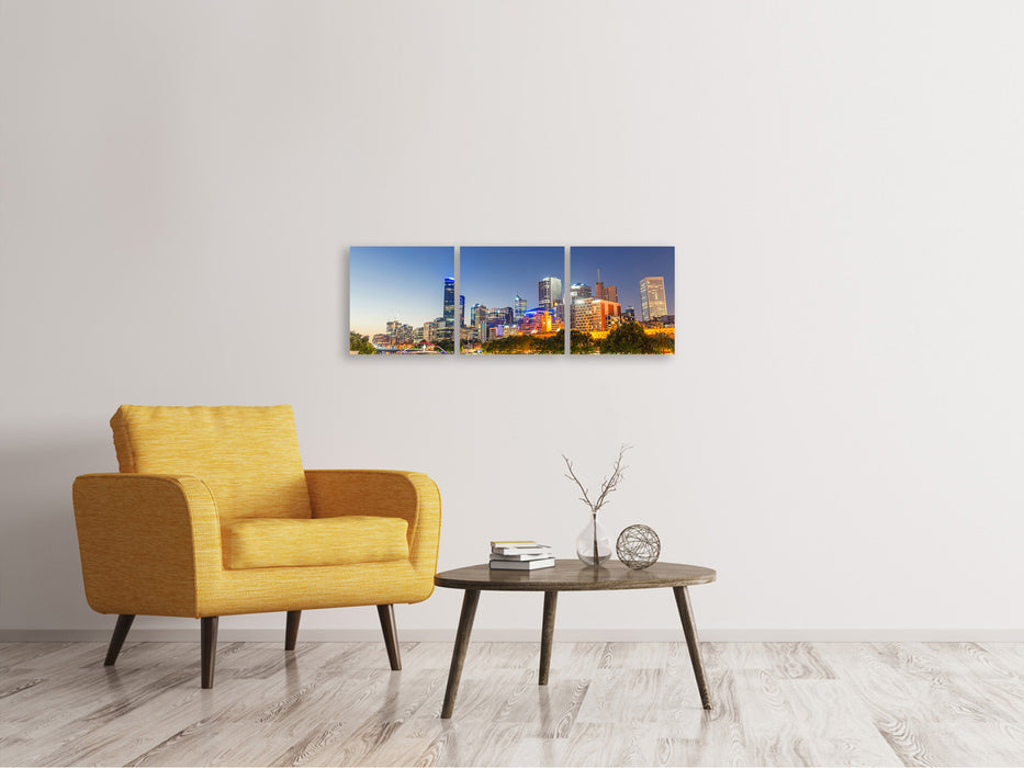 Panoramic 3-piece canvas picture Sydney skyline at dusk