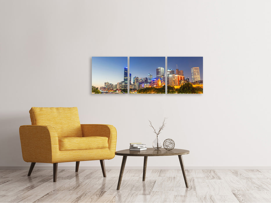 Panoramic 3-piece canvas picture Sydney skyline at dusk