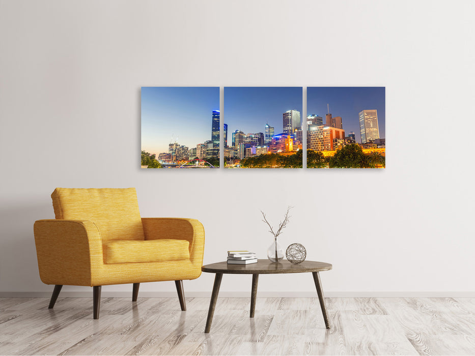 Panoramic 3-piece canvas picture Sydney skyline at dusk