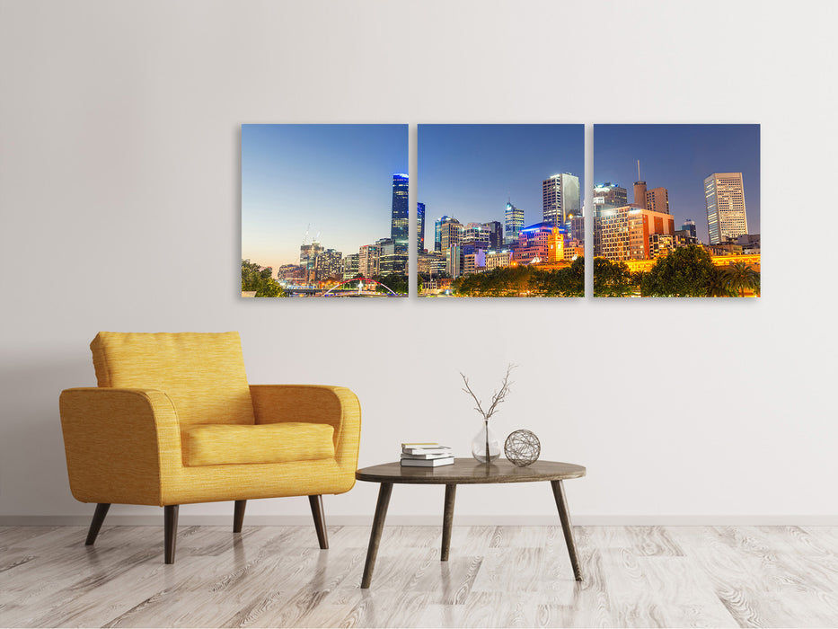 Panoramic 3-piece canvas picture Sydney skyline at dusk