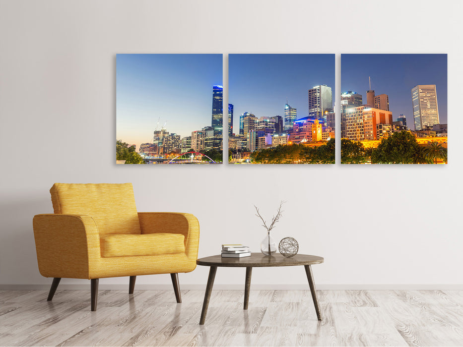 Panoramic 3-piece canvas picture Sydney skyline at dusk