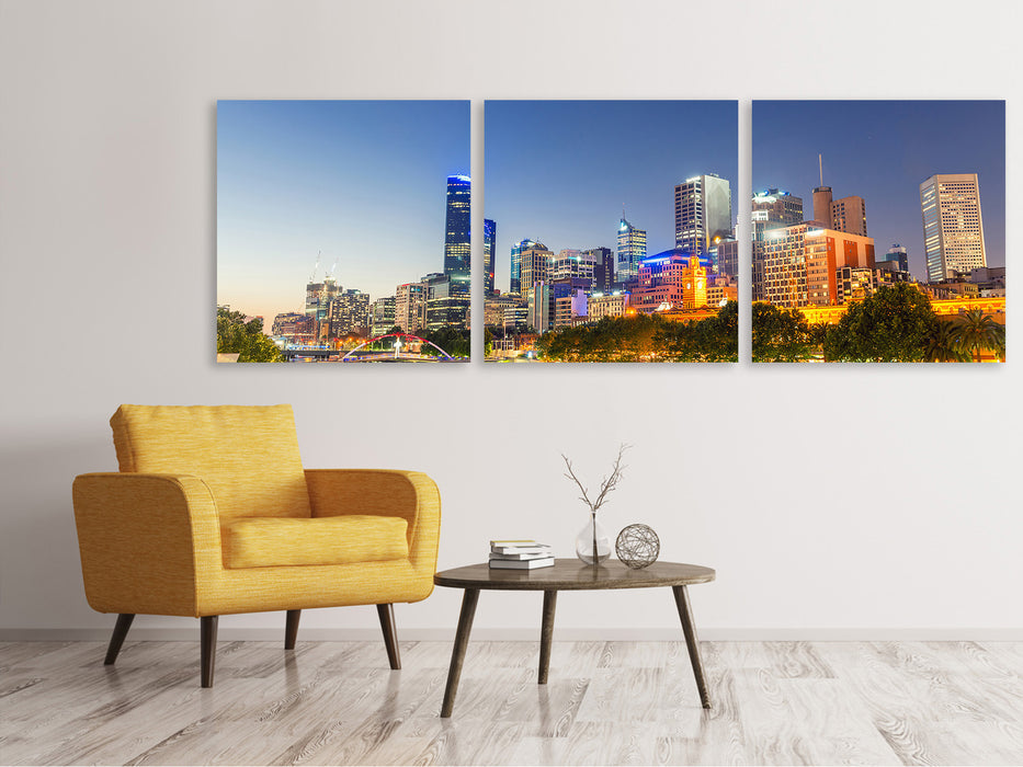 Panoramic 3-piece canvas picture Sydney skyline at dusk