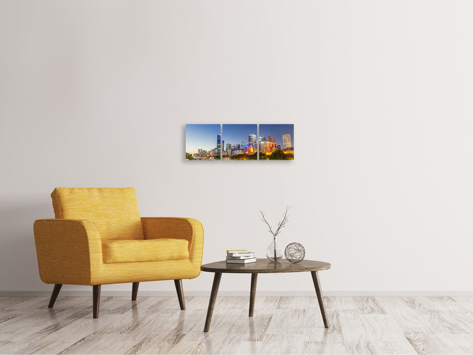 Panoramic 3-piece canvas picture Sydney skyline at dusk