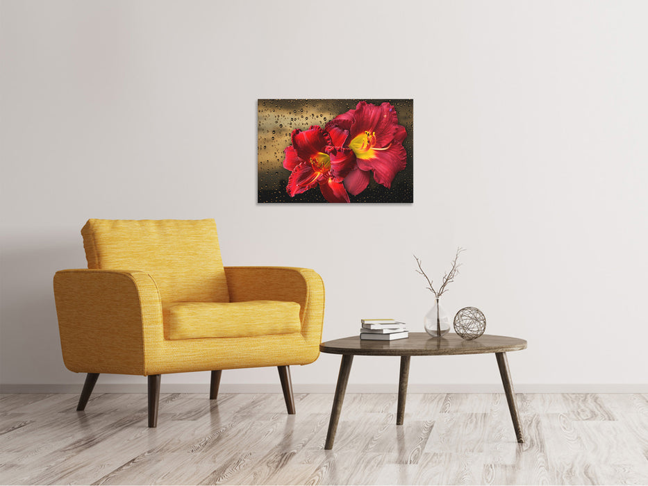 Canvas print Lilies flowers with water drops