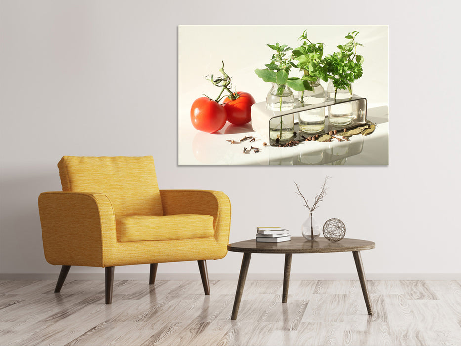 Canvas print Tomatoes and herbs