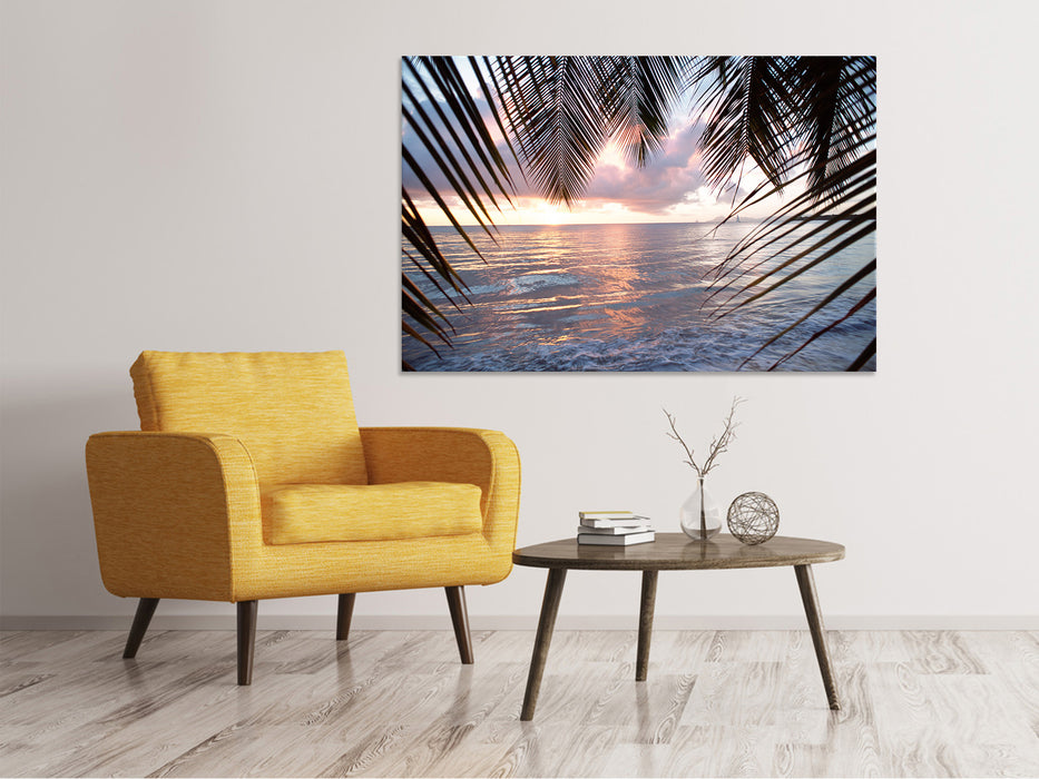 Canvas print Under palm leaves