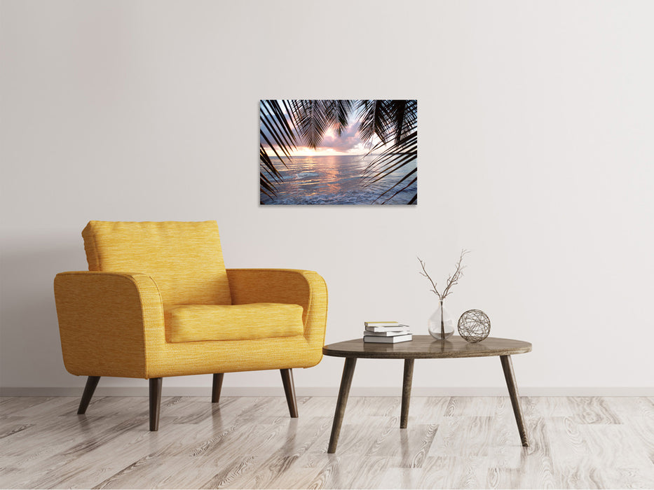 Canvas print Under palm leaves